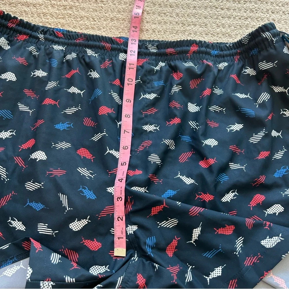 Columbia Navy Blue Red White Fish Print Swim Trunks